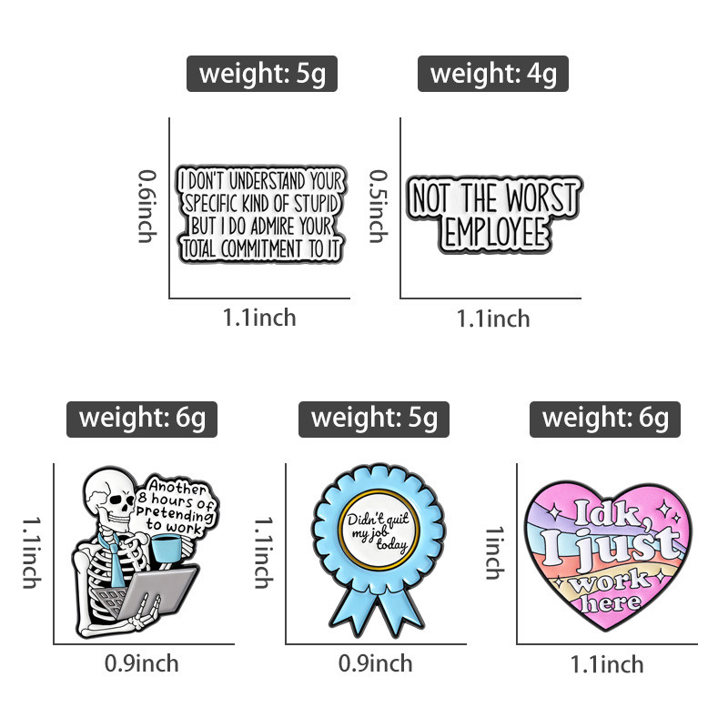 Humorous Office Enamel Pins Set Sarcastic Workplace Quotes Skeleton ...