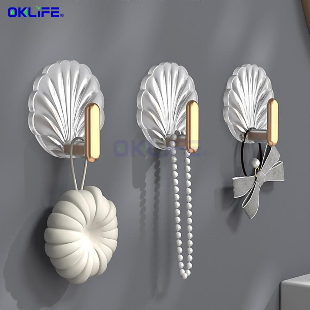 Transparent Seamless Shell Hooks No Drill Self Adhesive Multi Purpose Wall Hanging Organizer For Household alternate view