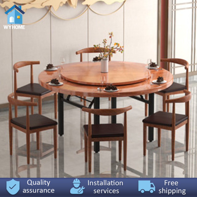 WYC 8V Thickened Solid Wood Large Round Table With Turntable Round ...