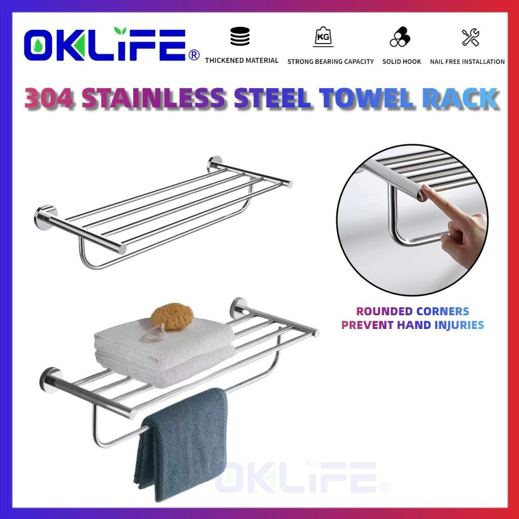 SUS 304 Stainless Steel Wall Mounted Matt Silver Bathroom Towel Hanging Rack Towel Storage Organizer