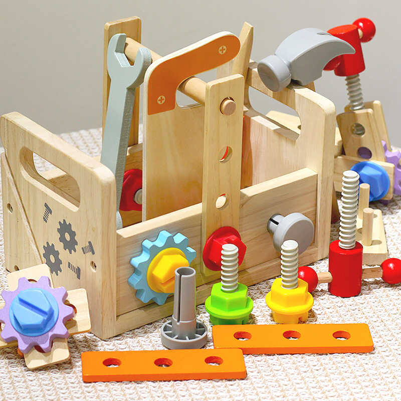 C cpc Children's Wooden Portable Toolbox Play House Toys Kindergarten ...