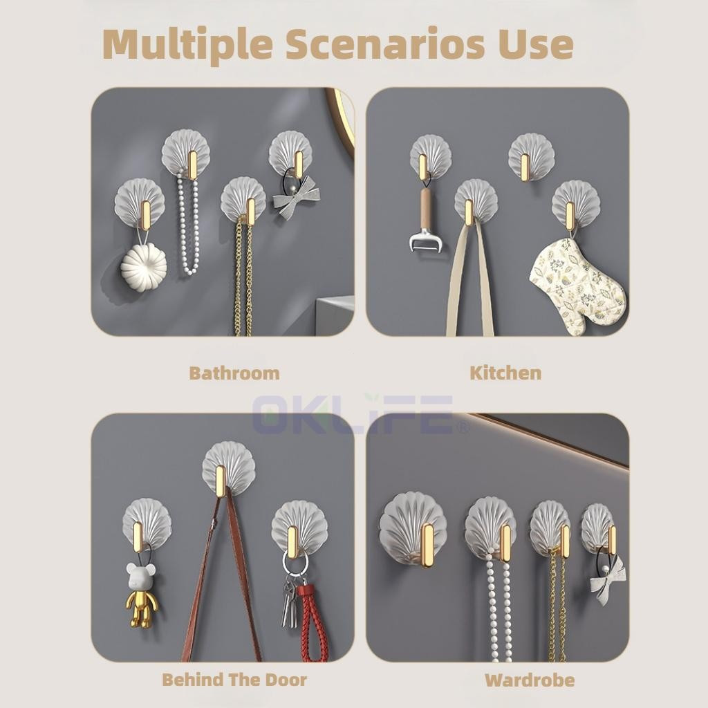Transparent Seamless Shell Hooks No Drill Self Adhesive Multi Purpose Wall Hanging Organizer For Household view 9
