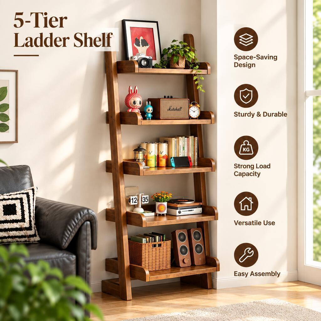 Bookshelf Trapezoidal Solid Wood Freestanding For Living Room Display ...