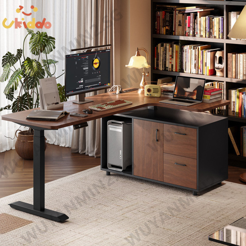 L Shape Table Corner Electric Height Adjustable Desk L-Shaped Office ...