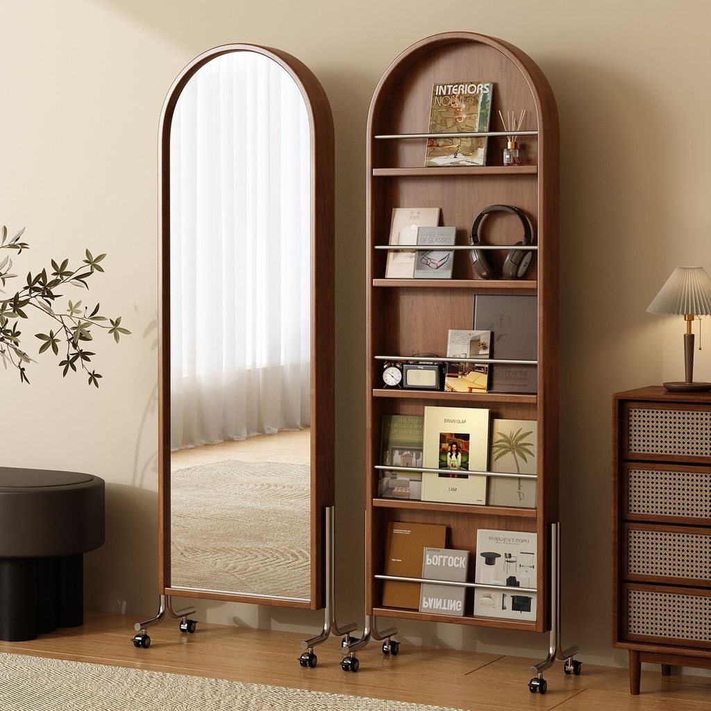 Solid Wood Full-Length Mirror Floor-Standing Movable Dressing Mirror ...