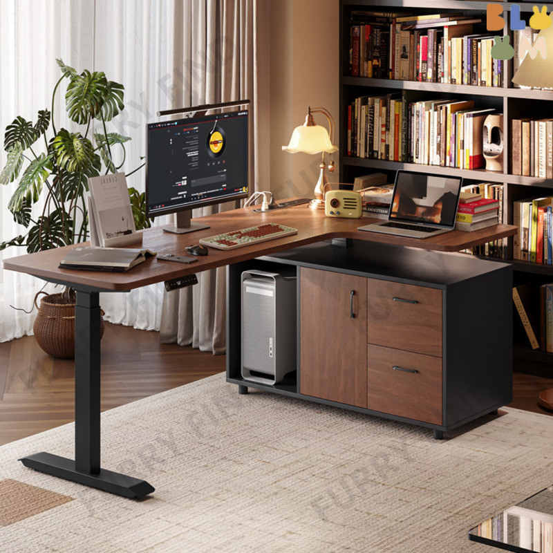 L Shape Table Corner Electric Height Adjustable Desk L-Shaped Office ...