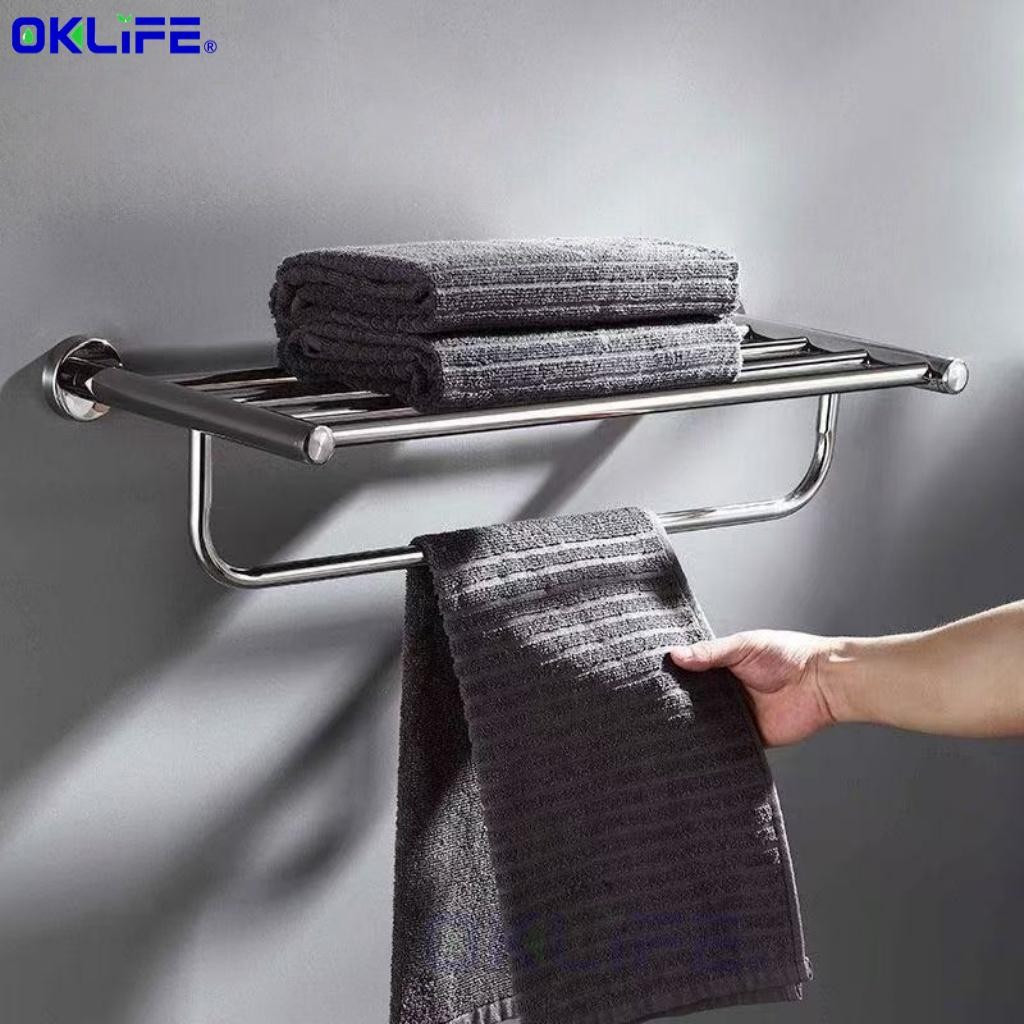 SUS 304 Stainless Steel Wall Mounted Matt Silver Bathroom Towel Hanging Rack Towel Storage Organizer view 5