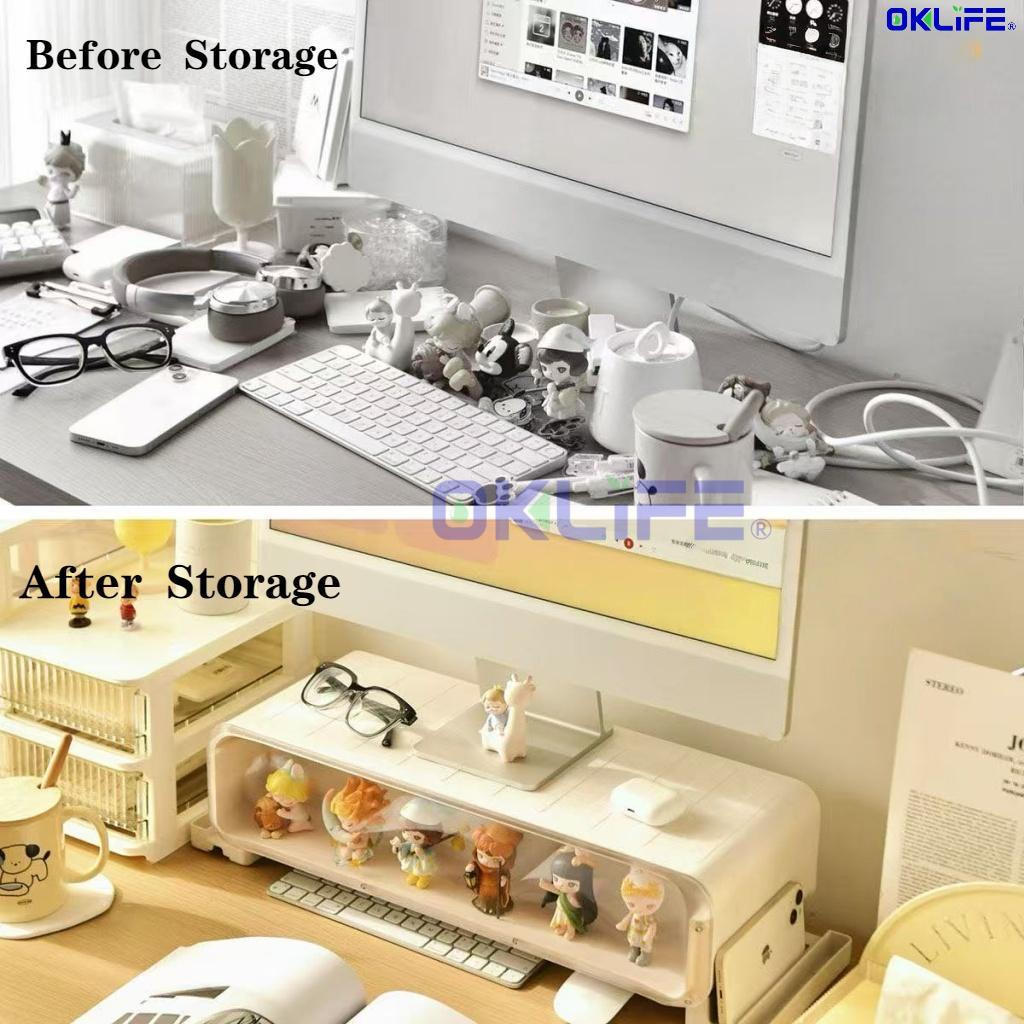 LED Light Monitor Stand With Transparent Blind Box Display Cabinet Multifunctional Desktop Storage Organizer view 9