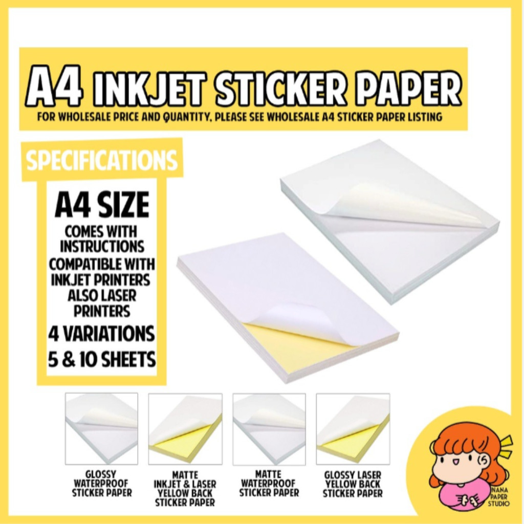 🇸🇬 Sticker Paper A4 Size Waterproof Vinyl Glossy Matte Adhesive FREE ...
