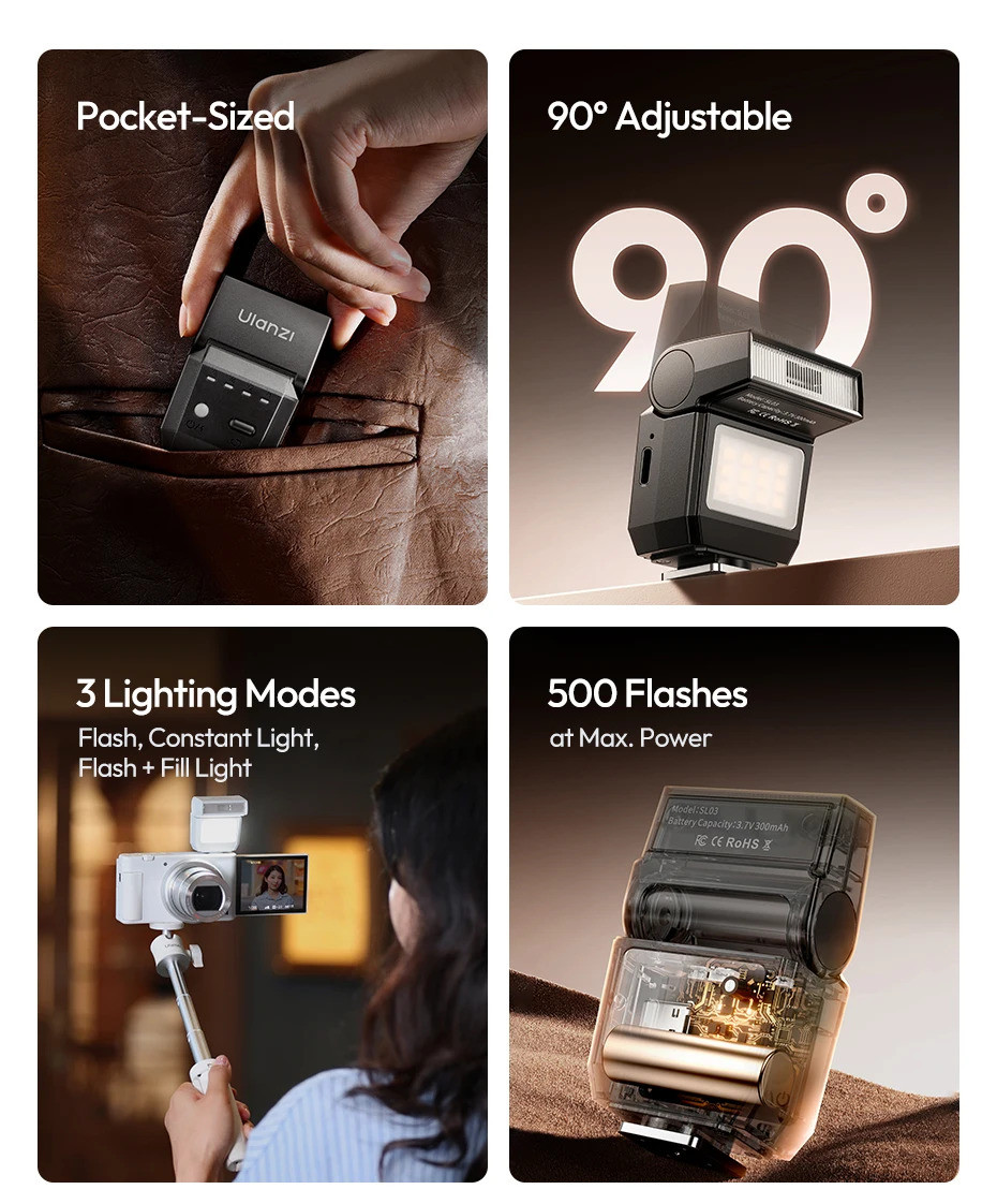 Ulanzi SL03 Mini Speedlight Flash Camera Flash GN8 4 Level Adjustable ...