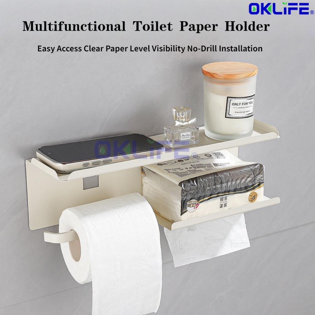 Wall Mount Toilet Paper Holder With Shelf Rust Proof Multifunctional Bathroom Tissue Rack HDB Toilet Accessory view 9