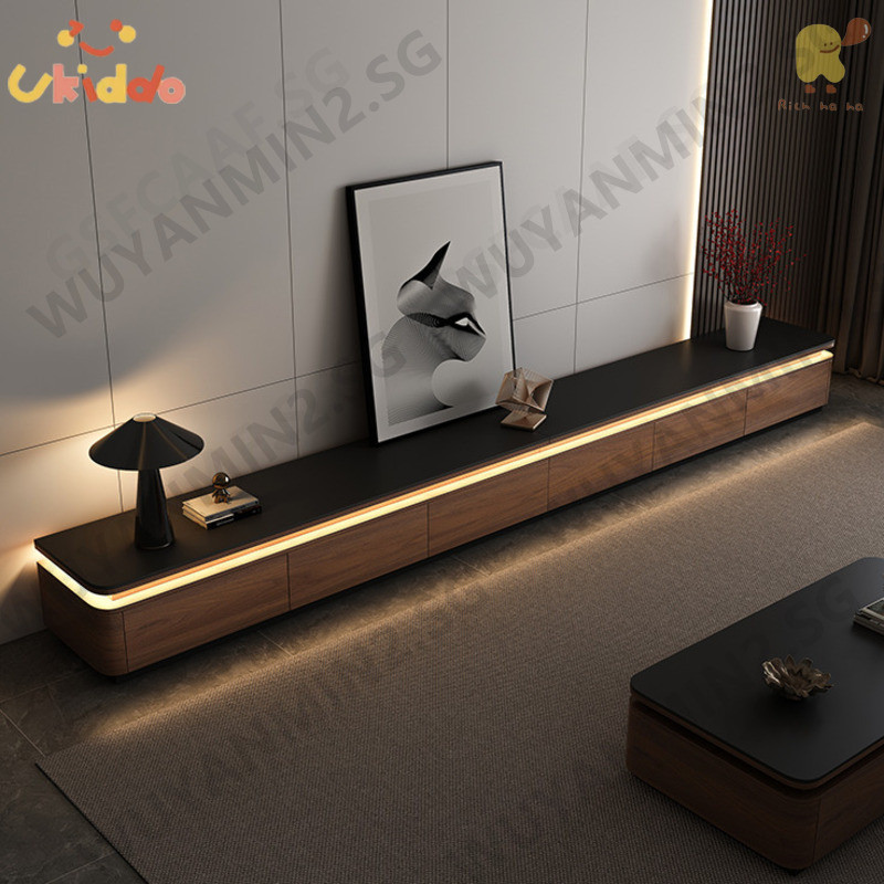Solid Wood TV Console Cabinet Rock Board TV Console With Ambient Light ...