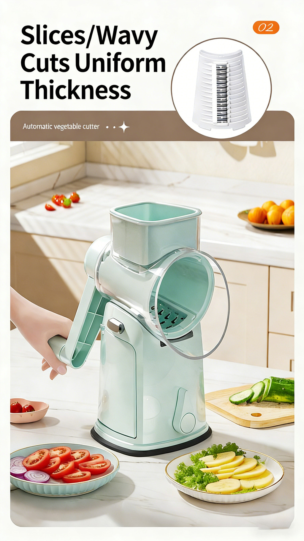 Manual Rotary Vegetable Cutter Multifunction Kitchen Slicer Grater ...