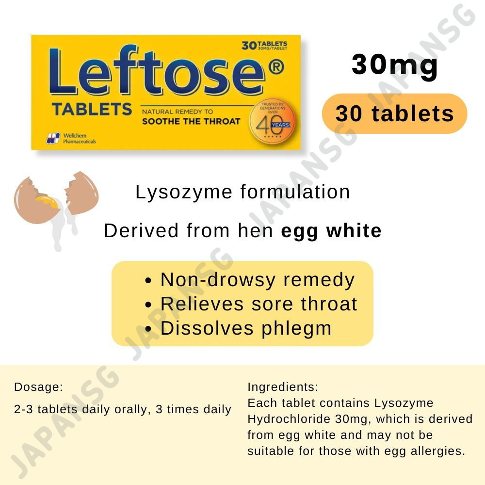 Leftose 30mg 30 tablets x 2 packs/ 4 packs - relieves sore throat ...