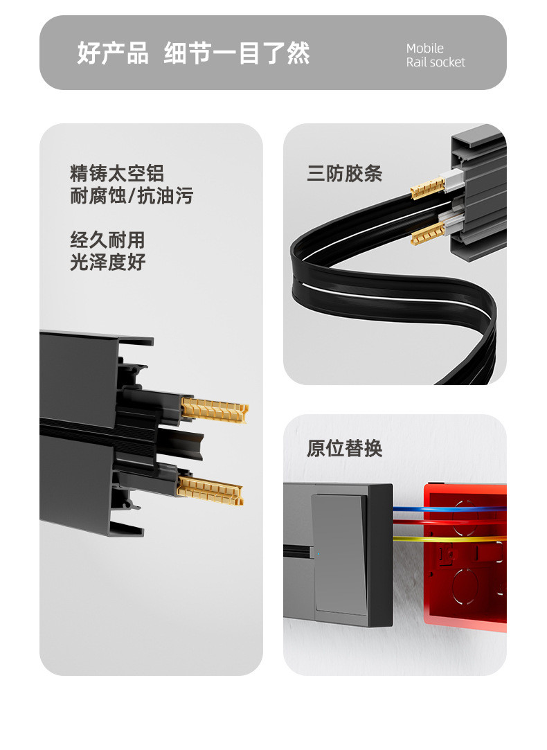 Track socket with switch, surface-mounted, for home kitchen, 8000W high ...