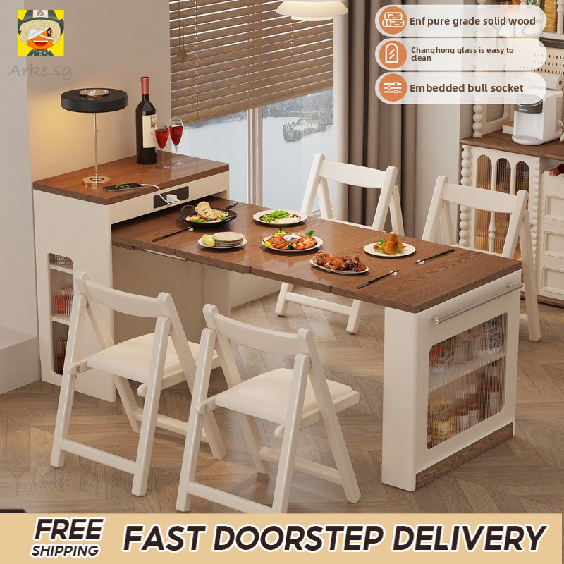 Arke Vintage Cream Style Solid Wood Island Dining Table Integrated ...