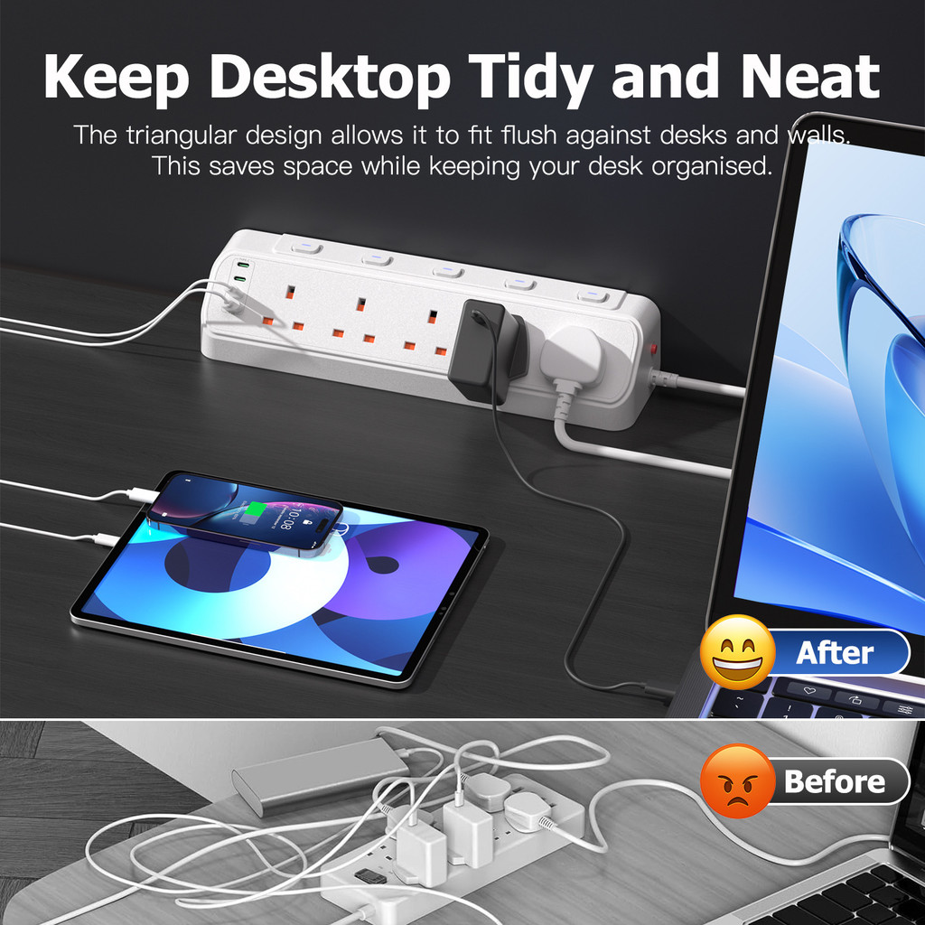 9 in 1 Desk Power Station with UK Standard Socket Table Clamp 2M ...