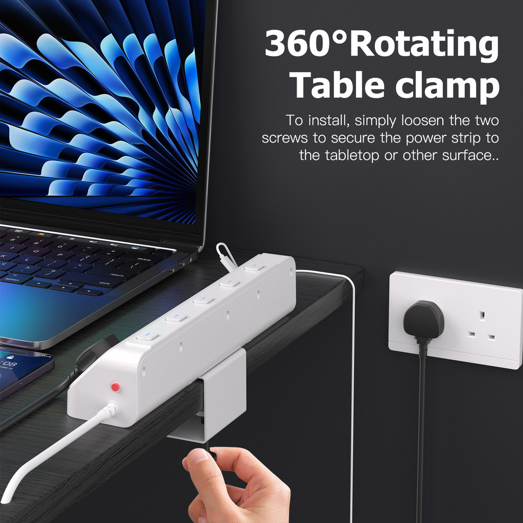 9 in 1 Desk Power Station with UK Standard Socket Table Clamp 2M ...