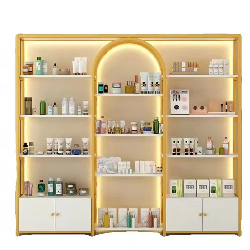 Gold Frame Arched Display Cabinet with Storage Modern Beauty Salon ...