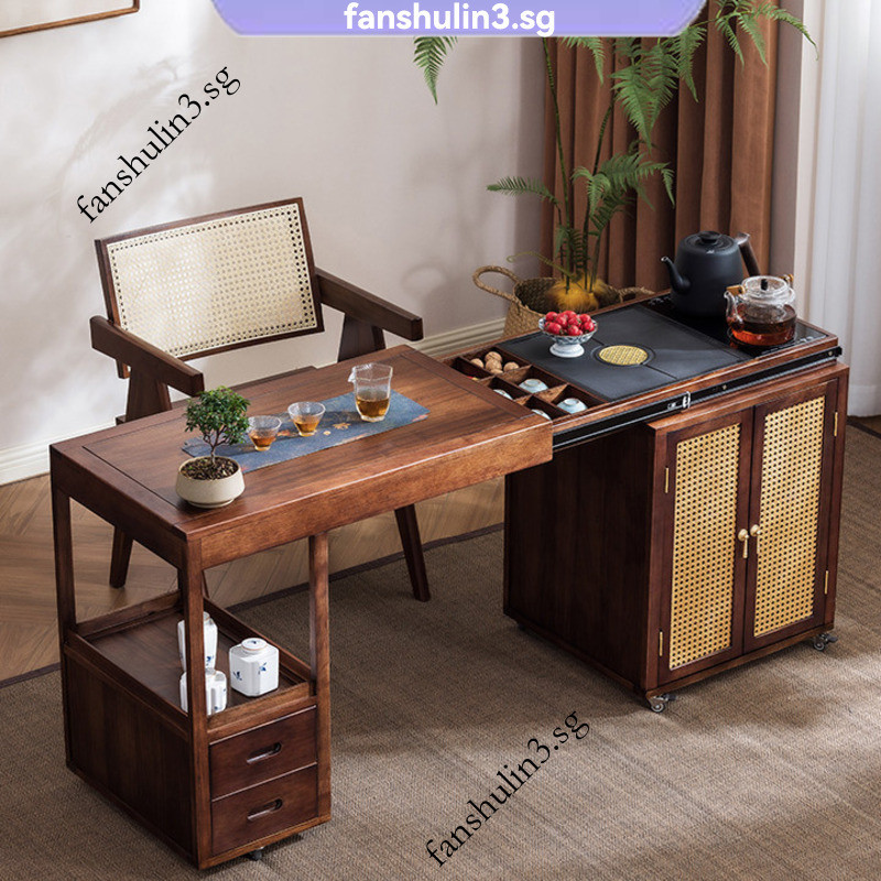 Walnut Telescopic Tea Table Mobile Coffee Table Kettle Coffee Table ...