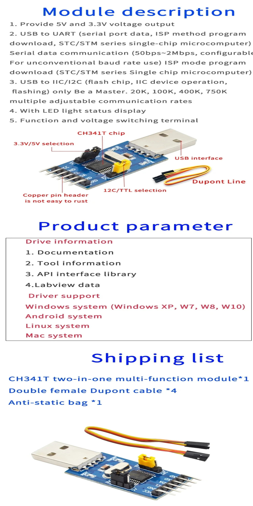 CH341A Programmer USB to SPI I2C IIC UART TTL ISP Serial Adapter Module ...