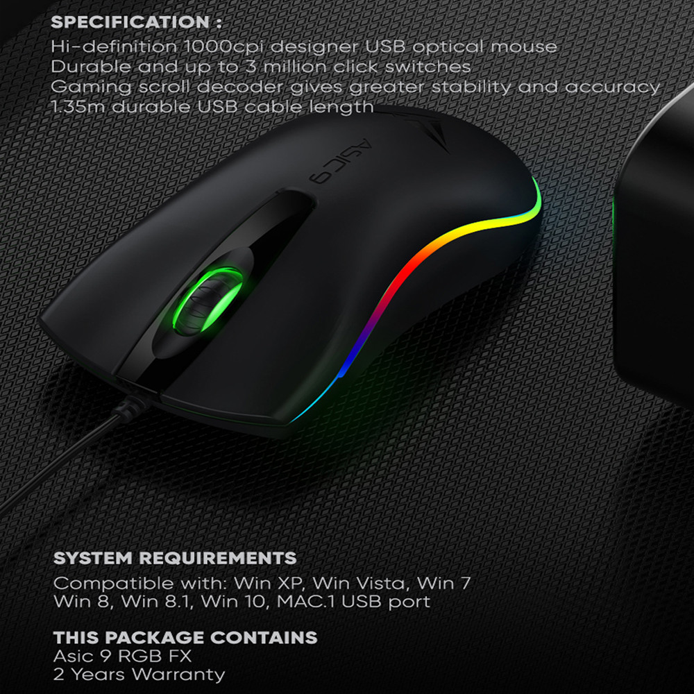 Alcatroz Asic 9 RGB FX Hi-Definition USB Wired Mouse With 1000 CPI Free ...