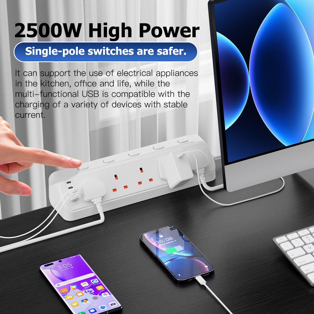9 in 1 Desk Power Station with UK Standard Socket Table Clamp 2M ...