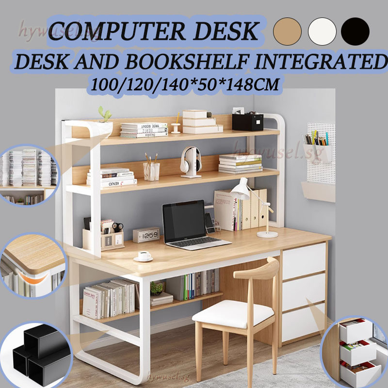 Hws Study Desk Computer Desk Modern Study Easy with Drawer Bookcase ...