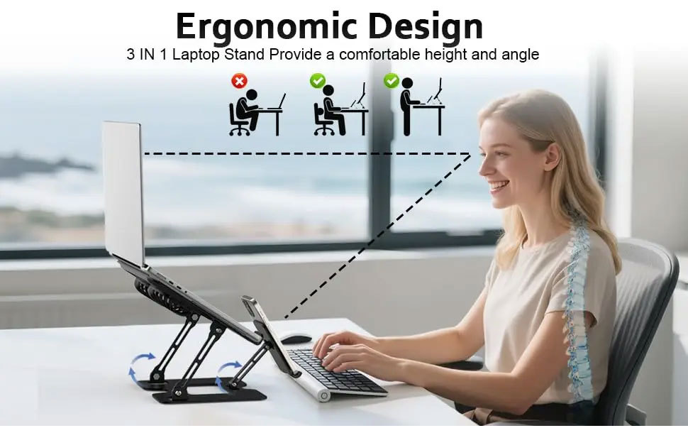 【SG Seller 】2 in 1 Foldable Laptop Stand With Fan Phone Stand ...