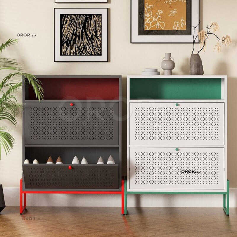 OROR Classical Shoe Cabinet Ultra-Thin Shoe Rack Outdoor Metal Iron ...
