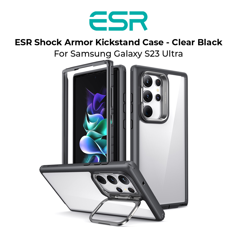 ESR Samsung Galaxy S23 Ultra Shock Armor Kickstand Case - Clear Black