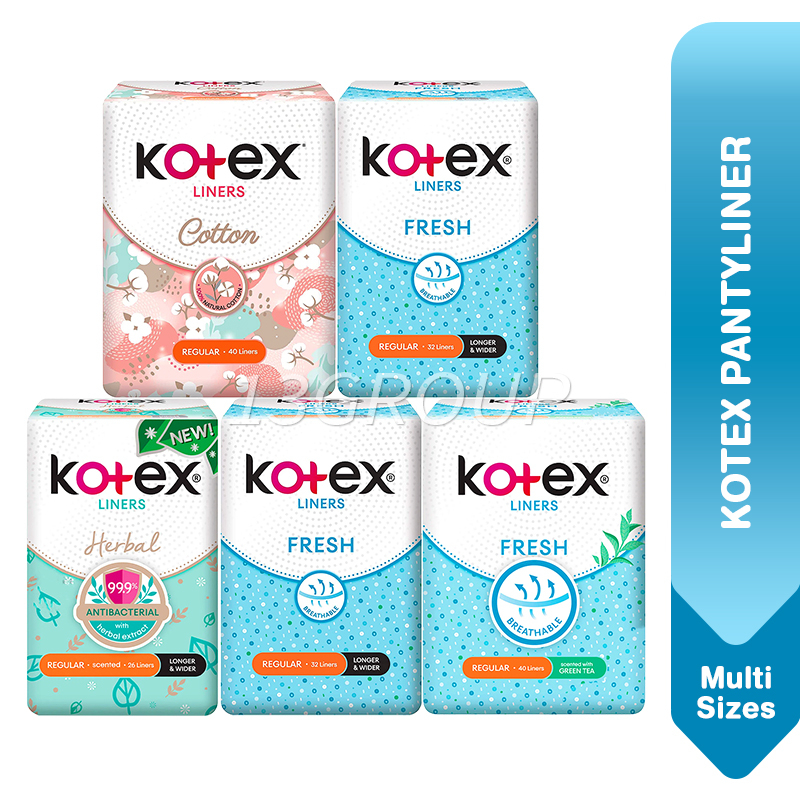 Kotex Pantyliners Longer & Wider / Regular Unscented / Scented, 32s-40s