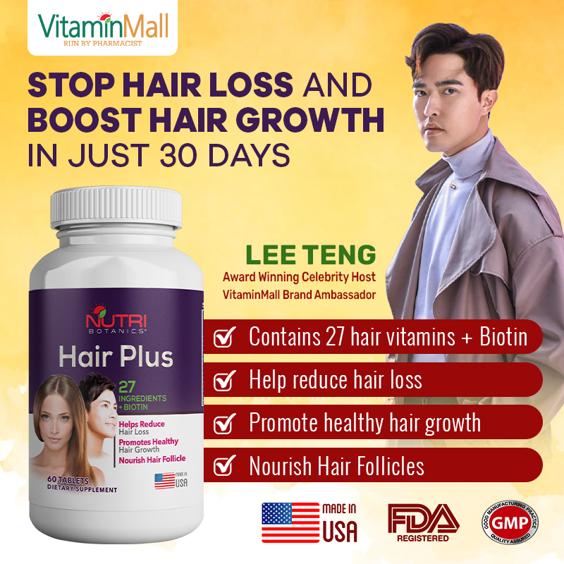 Nutri Botanics Hair Plus - 60 Tablets - Stop Hair Loss Fast, Hair Growth Supplement, Work for Both Men & Women