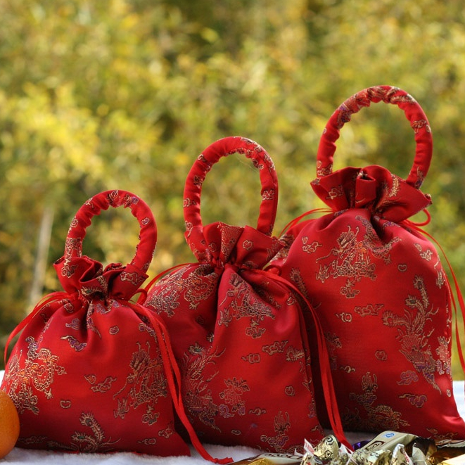 CNY Orange Bag 2023 Chinese New Year Gift Bag Orange Bag Drawstring Bag