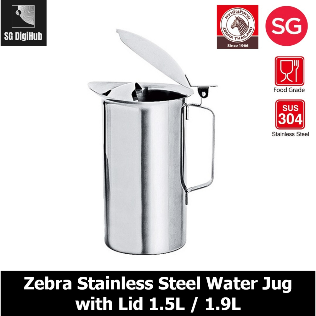 Zebra Stainless Steel Water Jug with Lid 1.5L (Bundle of 2)/1.9L ...