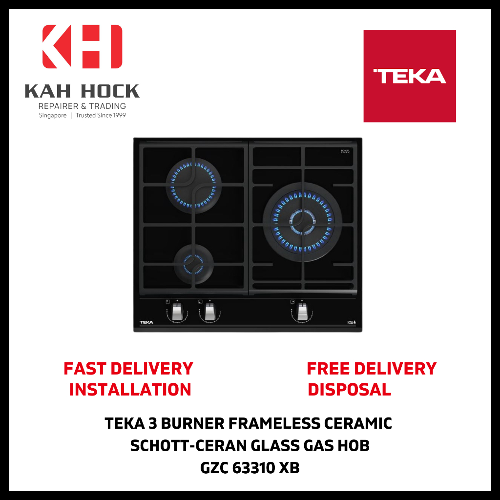TEKA GZC 63310 XB 3 BURNER FRAMELESS CERAMIC SCHOTTCERAN GLASS GAS HOB 2 YEARS LOCAL WARRANTY