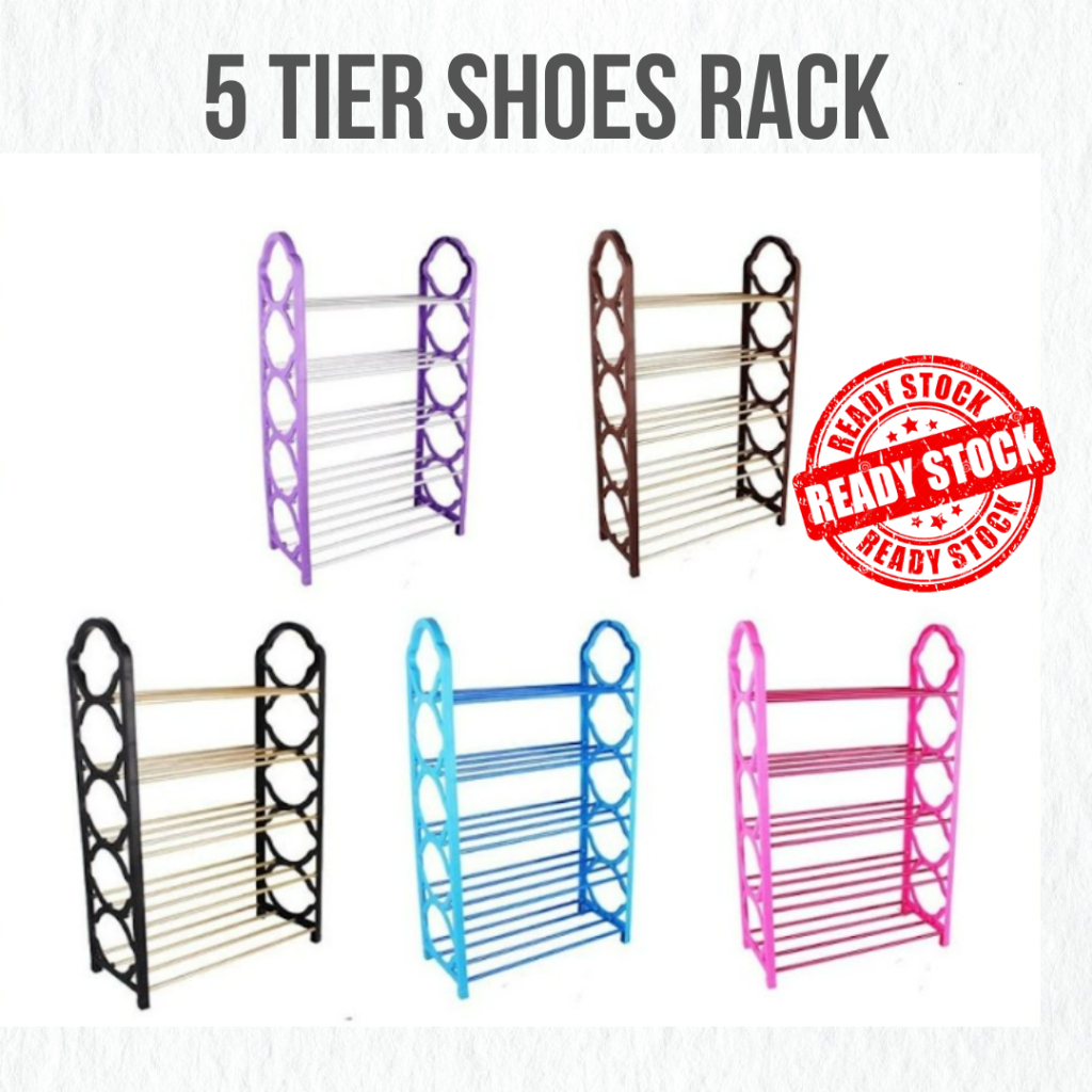 5 Tier Simple Shoe Rack with Iron Tubes Plastic sides (Ready Stock ...