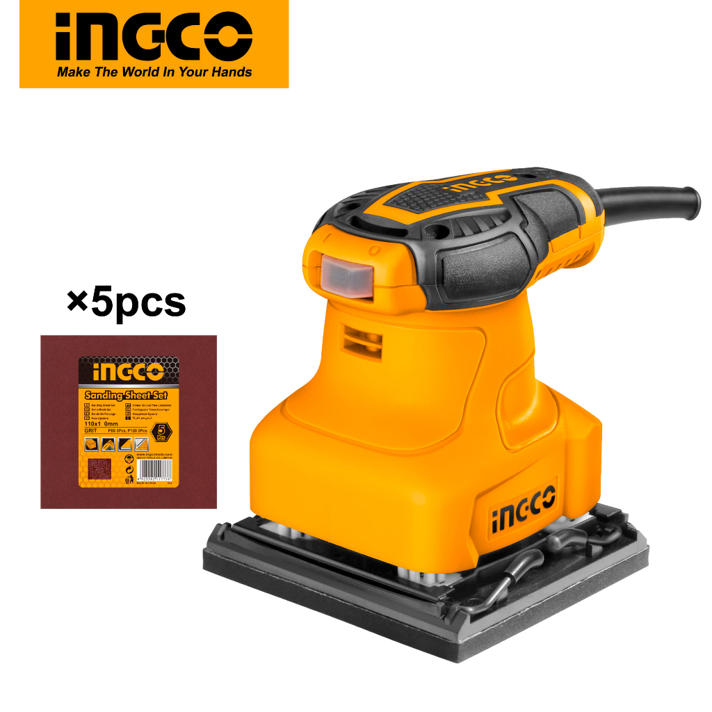 INGCO 240W Corded Palm Sander with With 5pcs Sand Papers PS2408