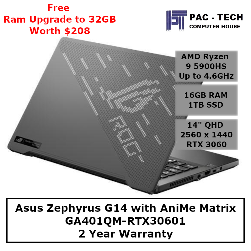 Asus ROG Zephyrus G14 with AniMe Matrix GA401QM Ryzen 9 16GB RAM