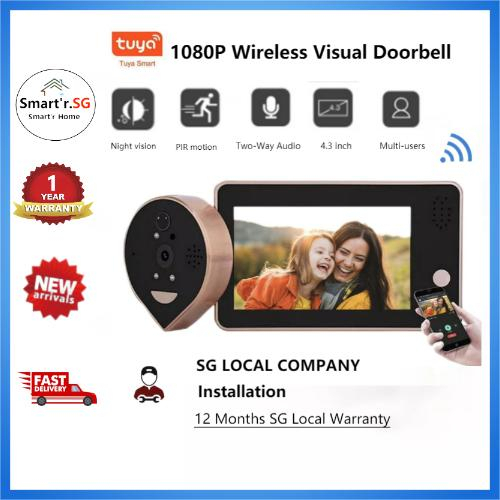 Tuya 1080P Smart Wifi Video Doorbell 4.3 Inch Screen Home Peephole ...