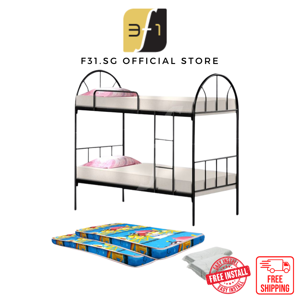 Double Decker Bed, Bunk Bed, Solid Metal Bed, Add on Mattress, Pillows