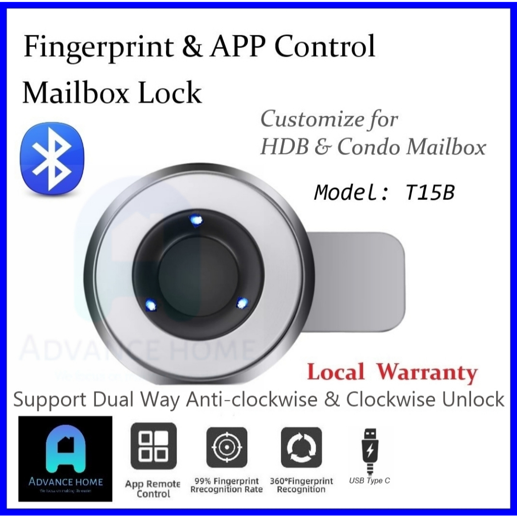 Fingerprint Lock Mailbox Lock for HDB/Condo Letter Box Smart Lock