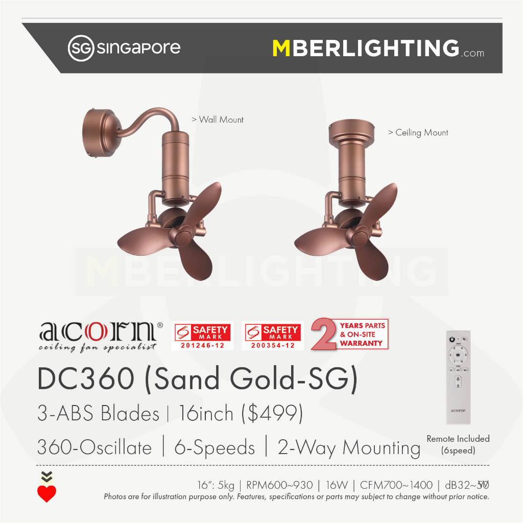 [Free Delivery] ACORN DC360 Smart Corner Fan 16
