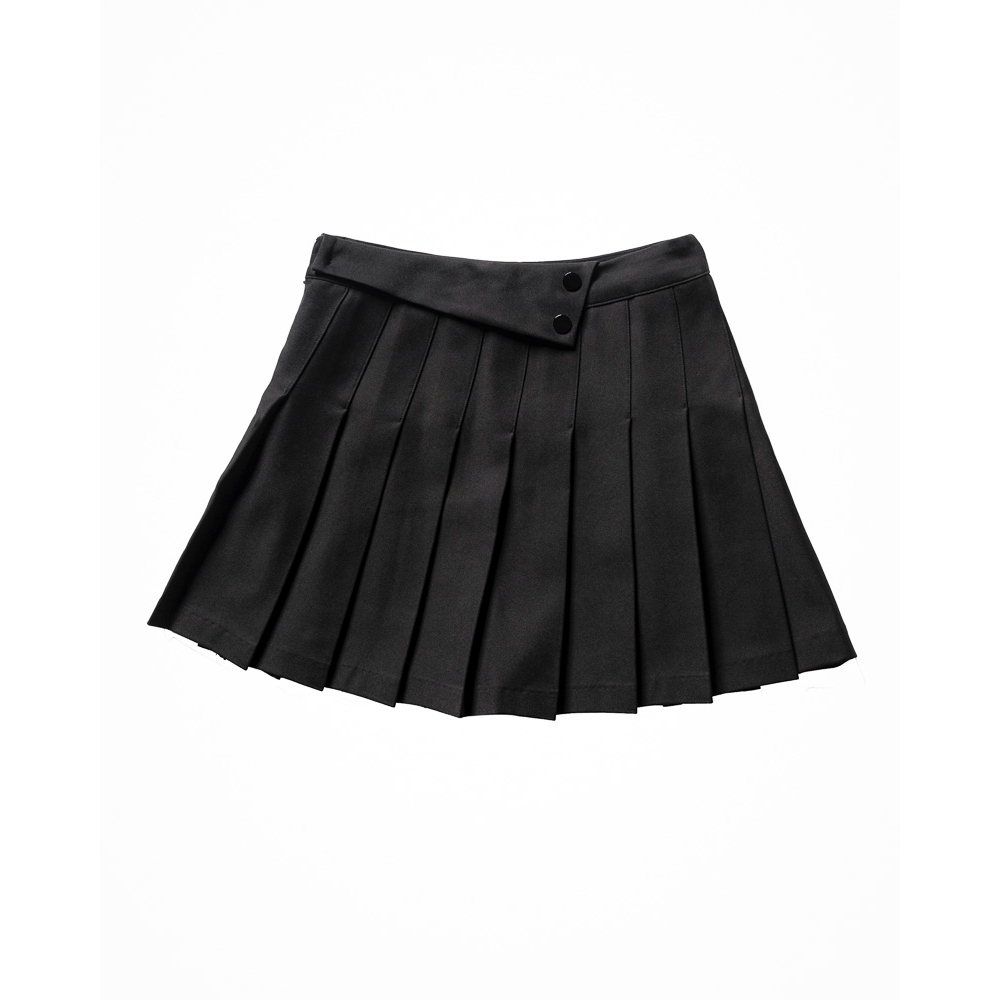 Yishion Woman Mini Pleated Skirt with Waist Flap Details (Black ...
