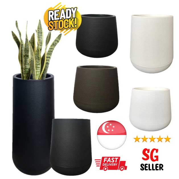 [SG INSTOCKS] Round Curved Pot Pvc Textured Tall Short Pots Vase