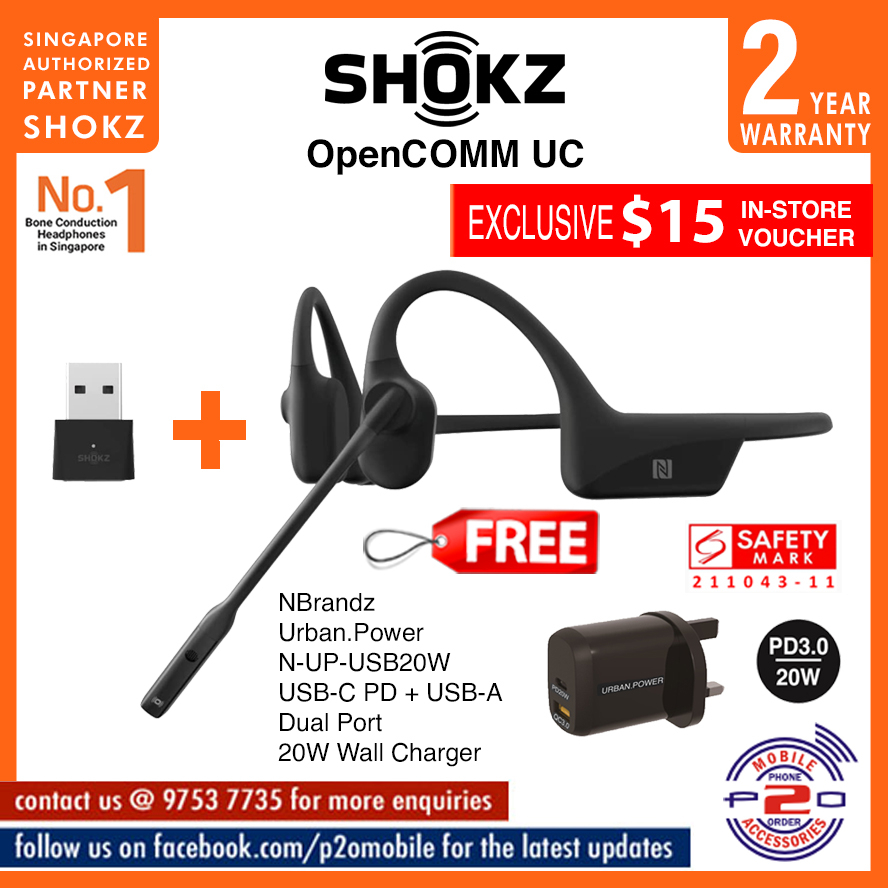  SHOKZ (AfterShokz OpenComm - Bone Conduction Open-Ear Stereo  Bluetooth Headset with Noise-Canceling Boom Microphone - Wireless Headset  for Mobile Use, with Bookmark : Electronics