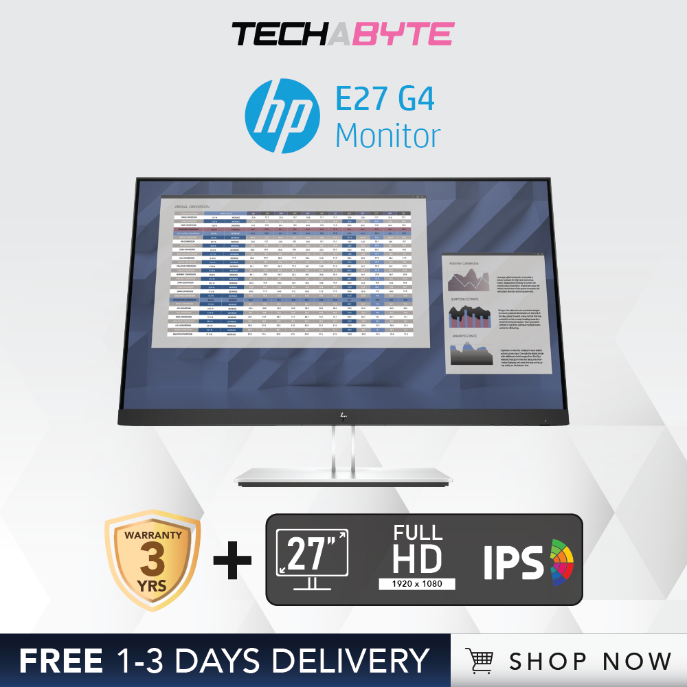 HP E27 G4 | 27" FHD | 60Hz | Flat IPS | Monitor (9VG71AA) | Shopee ...