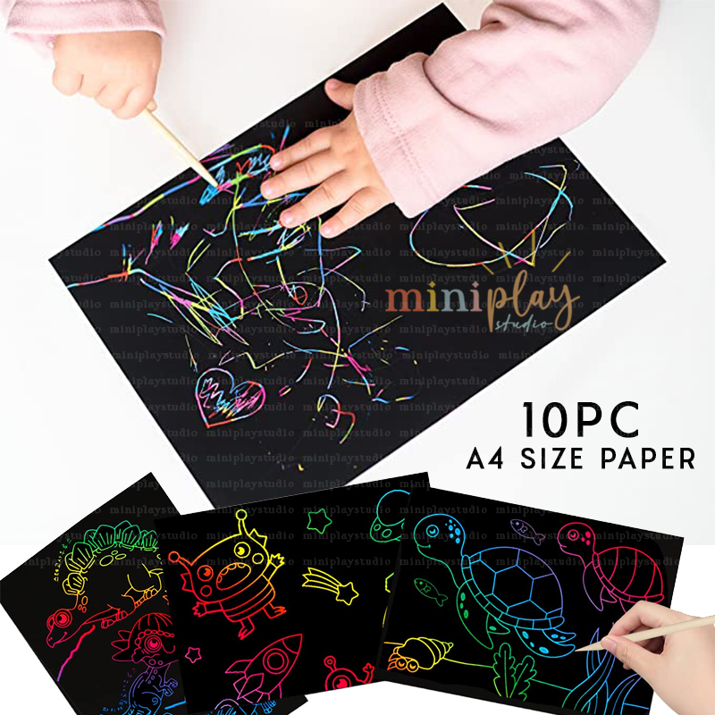 🌈 SG LOCAL STOCK 🌈10pc DIY Magic Drawing Doodle Rainbow Scratch Art ...