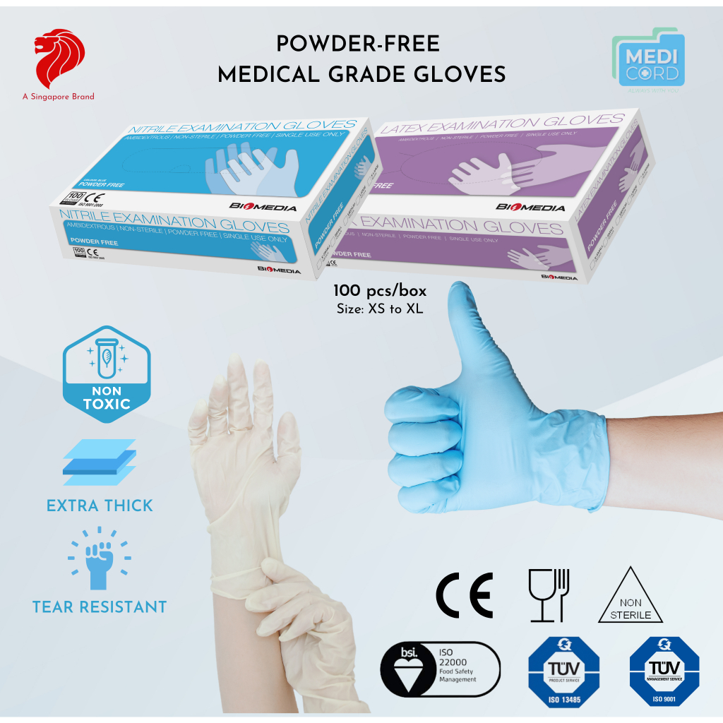 Biomedia PowderFree Medical Grade Nitrile Glove / Latex Glove