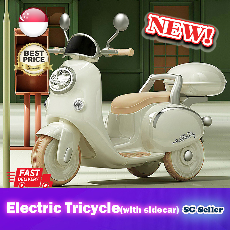 【SG Stock】?Retro Electric Tricycle with Sidecar★Fit for 2 Kids√Kids Motorcycle/Motorbike/Electric Scooter√Ride On♥
